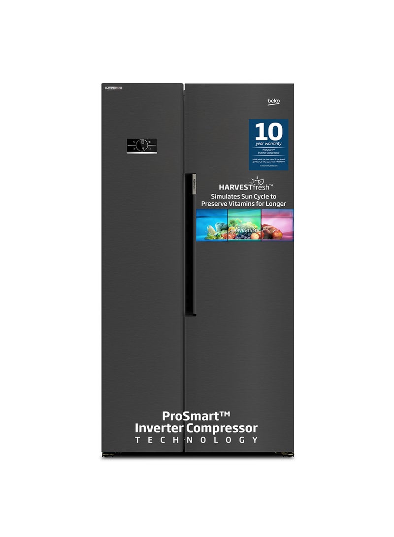 Beko Refrigerator 635 Liters Gross(558 Net) Capacity, Side by Side, No Frost, Harvest Fresh Technology, NeoFrost Dual Cooling, Low Noise, 10 Years Warranty on ProSmart Inverter Compressor GNE741PP Prepainted Dark Inox  - Image 1