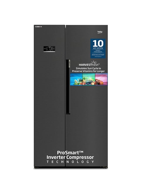 Refrigerator 635 Liters Gross(558 Net) Capacity, Side by Side, No Frost, Harvest Fresh Technology, NeoFrost Dual Cooling, Low Noise, 10 Years Warranty on ProSmart Inverter Compressor GNE741PP Prepainted Dark Inox