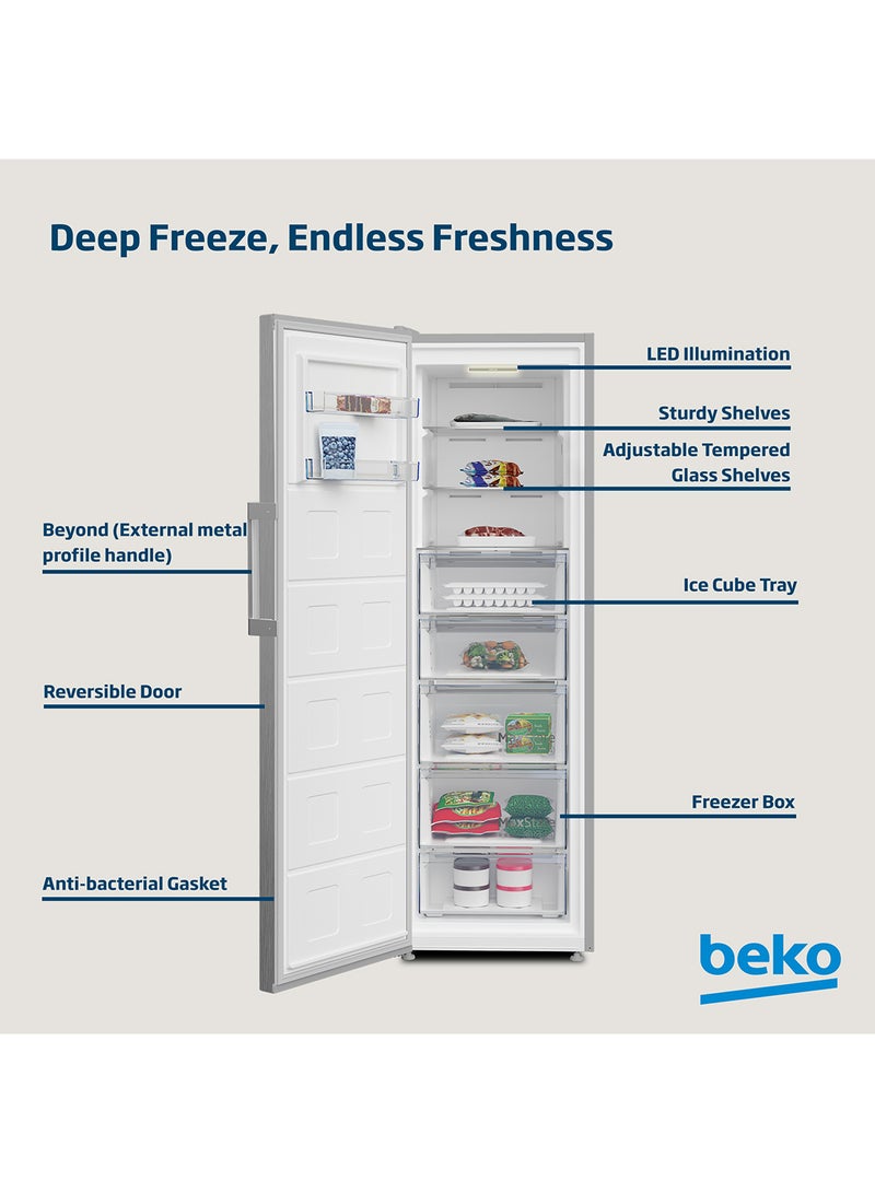 Beko Upright Freezer 313 Liters Gross(286 Net) Capacity, Single Door, No Frost, Low noise, Reversible Door, Smooth Fit, 10 Years Warranty on ProSmart Inverter Compressor RFNE360X Titanium Inox  - Image 3