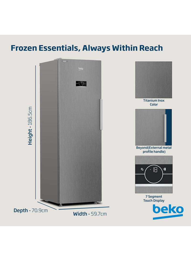 Beko Upright Freezer 313 Liters Gross(286 Net) Capacity, Single Door, No Frost, Low noise, Reversible Door, Smooth Fit, 10 Years Warranty on ProSmart Inverter Compressor RFNE360X Titanium Inox  - Image 4
