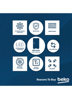 Beko Upright Freezer 313 Liters Gross(286 Net) Capacity, Single Door, No Frost, Low noise, Reversible Door, Smooth Fit, 10 Years Warranty on ProSmart Inverter Compressor RFNE360X Titanium Inox  - Image 5