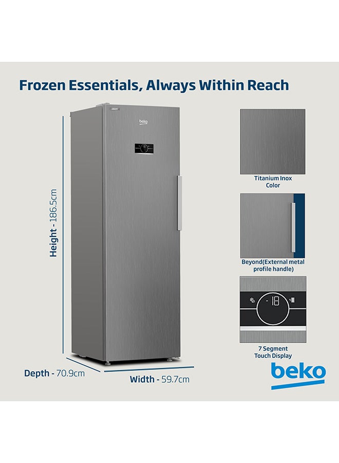 Beko Upright Freezer 313 Liters Gross(286 Net) Capacity, Single Door, No Frost, Low noise, Reversible Door, Smooth Fit, 10 Years Warranty on ProSmart Inverter Compressor RFNE360X Titanium Inox  - Image 4
