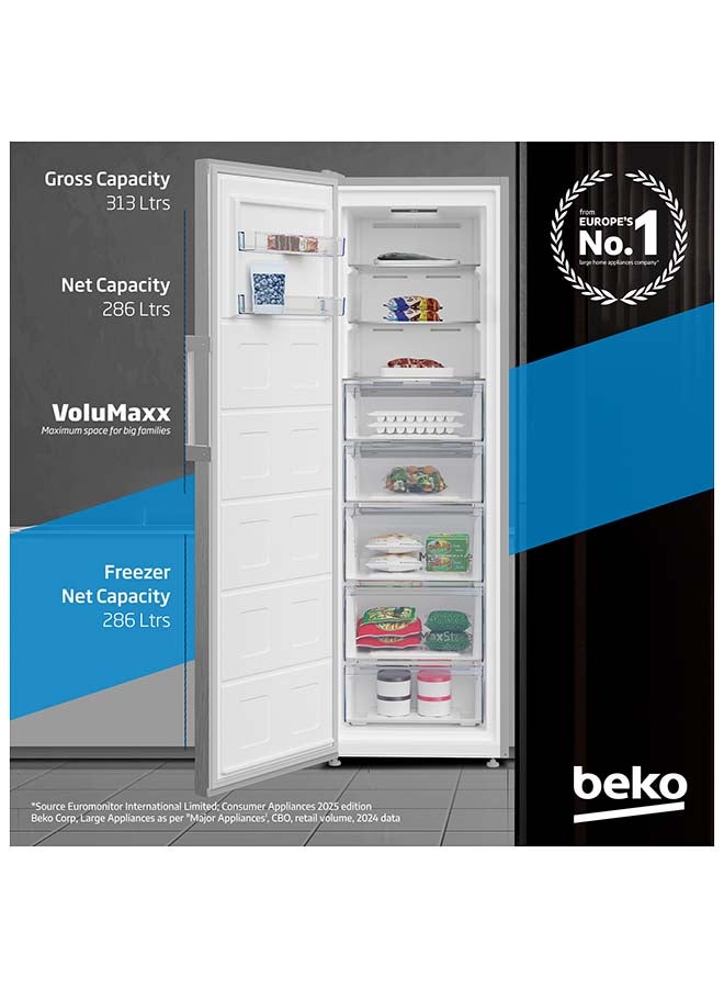 بيكو فريزر عمودي سعة 313 لتر إجمالي (286 صافي)، باب واحد، بدون صقيع، ضجيج منخفض، باب قابل للعكس، ملاءمة سلسة، ضمان 10 سنوات على ضاغط العاكس ProSmart - Image 2