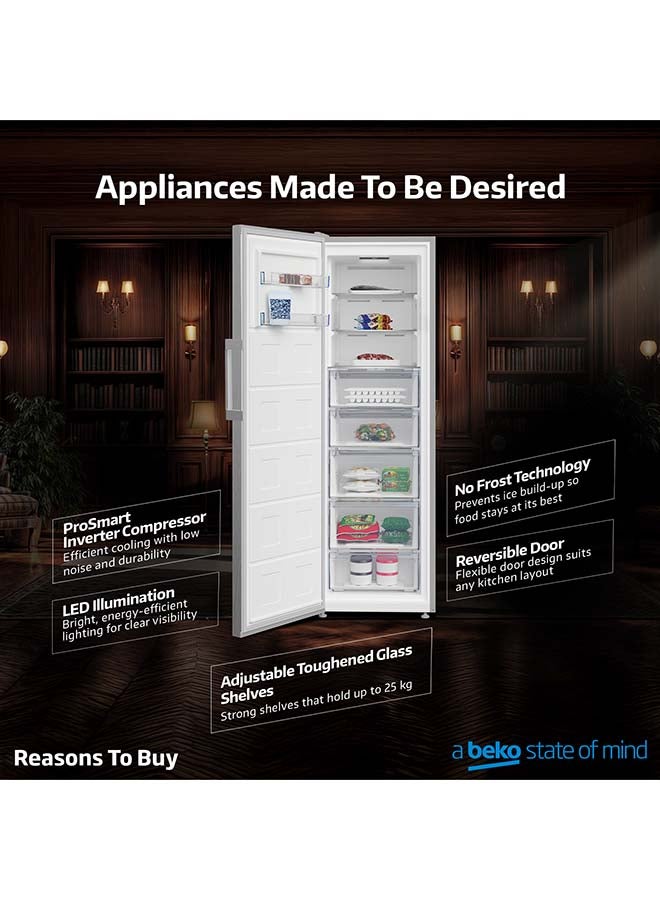 بيكو فريزر عمودي سعة 313 لتر إجمالي (286 صافي)، باب واحد، بدون صقيع، ضجيج منخفض، باب قابل للعكس، ملاءمة سلسة، ضمان 10 سنوات على ضاغط العاكس ProSmart - Image 5