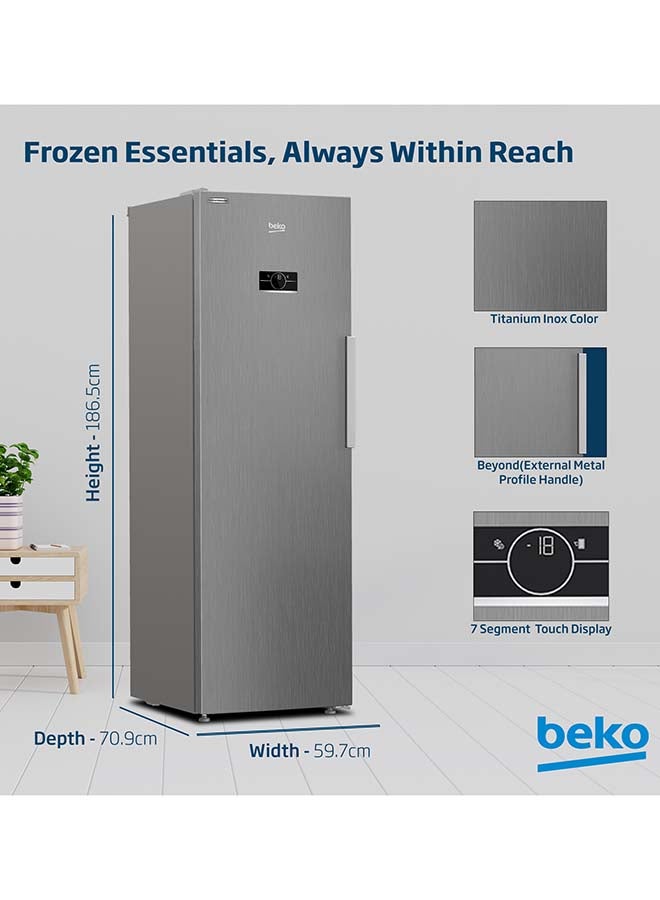 بيكو فريزر عمودي سعة 313 لتر إجمالي (286 صافي)، باب واحد، بدون صقيع، ضجيج منخفض، باب قابل للعكس، ملاءمة سلسة، ضمان 10 سنوات على ضاغط العاكس ProSmart - Image 4