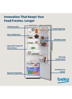 Beko Upright Refrigerator 447 Liters Gross(365 Net) Capacity, Single Door, No Frost, Harvest Fresh Technology, Low noise, Reversible Door, Smooth Fit, 10 Yeras Warranty on ProSmart Inverter Compressor RLNE500DX Titanium Inox  - Image 3
