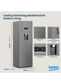 Beko Upright Refrigerator 447 Liters Gross(365 Net) Capacity, Single Door, No Frost, Harvest Fresh Technology, Low noise, Reversible Door, Smooth Fit, 10 Yeras Warranty on ProSmart Inverter Compressor RLNE500DX Titanium Inox  - Image 4
