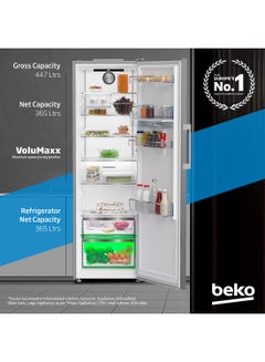 Beko Upright Refrigerator 447 Liters Gross(365 Net) Capacity, Single Door, No Frost, Harvest Fresh Technology, Low noise, Reversible Door, Smooth Fit, 10 Yeras Warranty on ProSmart Inverter Compressor RLNE500DX Titanium Inox  - Image 2