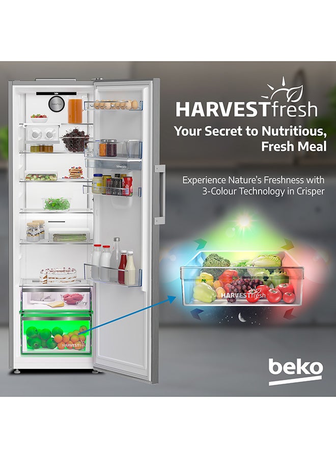 Upright Refrigerator 447 Liters Gross(365 Net) Capacity, Single Door, No Frost, Harvest Fresh Technology, Low noise, Reversible Door, Smooth Fit, 10 Yeras Warranty on ProSmart Inverter Compressor RLNE500DX Titanium Inox