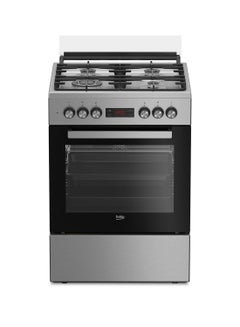 Beko 60x60cm Free Standing Combination Cooker(Gas Hob/Electric Oven), Full Safety, 4 High Efficiency Gas Burner(1 Wok), Cast Iron Pan support,  8 Cooking Multifunction Oven, Pizza Funtion, Conventional Fan Oven, 72 liters Oven Capacity, Steamshine cleaning Oven, Removable Door Glass for Cleaning FSM61330DXDSL Stainless Steel  - Image 1