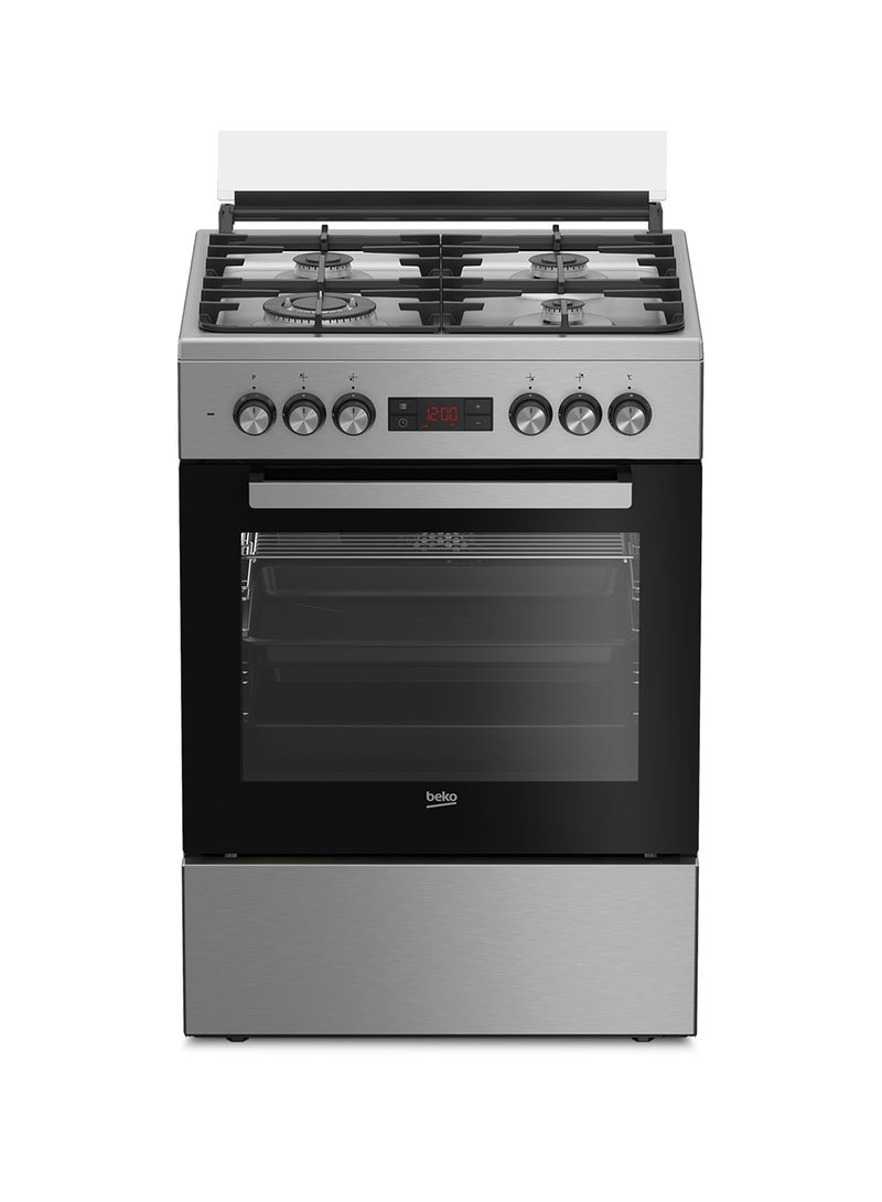 Beko 60x60cm Free Standing Combination Cooker(Gas Hob/Electric Oven), Full Safety, 4 High Efficiency Gas Burner(1 Wok), Cast Iron Pan support,  8 Cooking Multifunction Oven, Pizza Funtion, Conventional Fan Oven, 72 liters Oven Capacity, Steamshine cleaning Oven, Removable Door Glass for Cleaning FSM61330DXDSL Stainless Steel  - Image 1