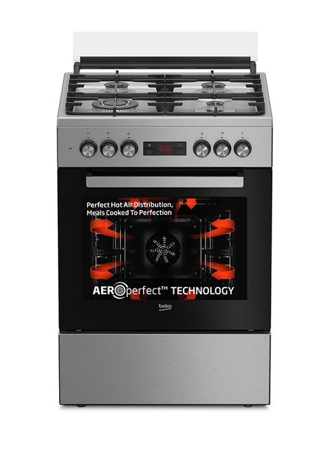 60x60cm Free Standing Combination Cooker(Gas Hob/Electric Oven), Full Safety, 4 High Efficiency Gas Burner(1 Wok), Cast Iron Pan support,  8 Cooking Multifunction Oven, Pizza Funtion, Conventional Fan Oven, 72 liters Oven Capacity, Steamshine cleaning Oven, Removable Door Glass for Cleaning FSM61330DXDSL Stainless Steel