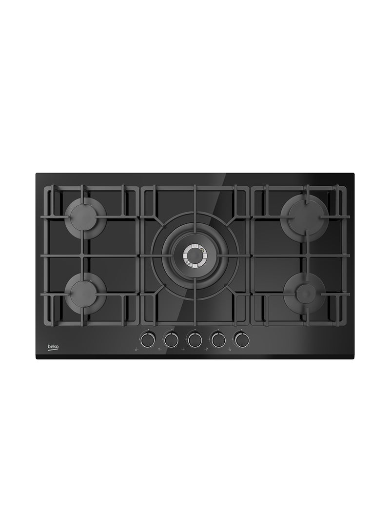Beko 90cm Builtin Gas Hob, Full Safety, 5 High Efficiency Gas Burner, Cast-iron Pan Support, Integrated Ignition, Central Zone(4 Kw) Front-left Zone(1.8 Kw), Front-right Zone(1 kw), Rear-left Zone(1.8 kw), Rear-right Zone(3 kw) HISW 95225 SEL Black  - Image 2