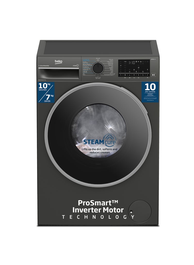 Beko - 8/5 kg Washer/Dryer, 1400 RPM, 15 Programmes, Low Noise, Wash & Wear Programme, SteamCure Wash, Hygiene+ Wash & Dry, Quick wash 14/28 Minutes, 10 Years Warranty on ProSmart Inverter Motor WD8514M Manhattan Grey - Image 1