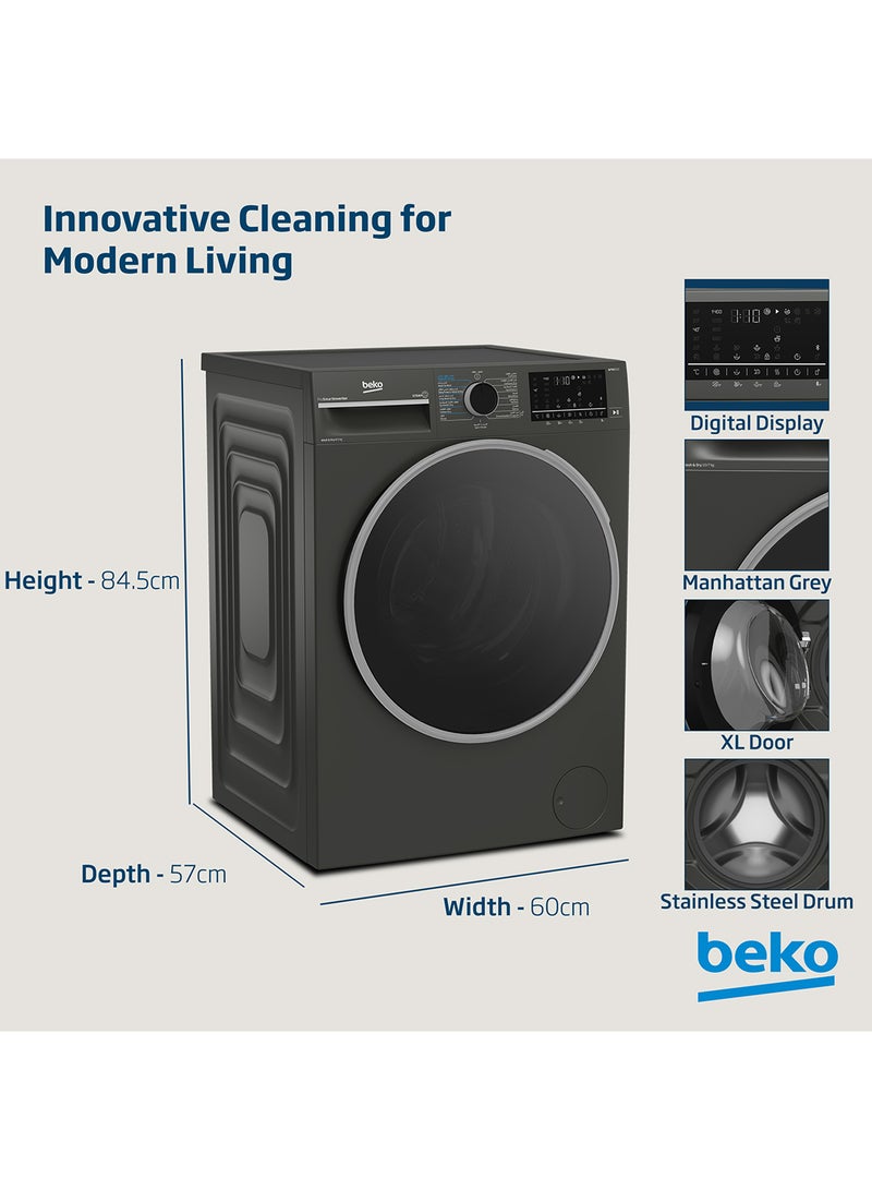 Beko - 8/5 kg Washer/Dryer, 1400 RPM, 15 Programmes, Low Noise, Wash & Wear Programme, SteamCure Wash, Hygiene+ Wash & Dry, Quick wash 14/28 Minutes, 10 Years Warranty on ProSmart Inverter Motor WD8514M Manhattan Grey - Image 1