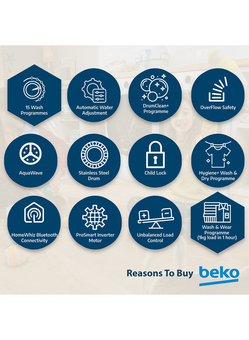 Beko - 8/5 kg Washer/Dryer, 1400 RPM, 15 Programmes, Low Noise, Wash & Wear Programme, SteamCure Wash, Hygiene+ Wash & Dry, Quick wash 14/28 Minutes, 10 Years Warranty on ProSmart Inverter Motor WD8514M Manhattan Grey - Image 1
