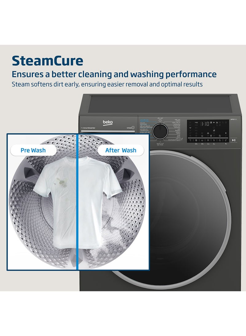 Beko - 8/5 kg Washer/Dryer, 1400 RPM, 15 Programmes, Low Noise, Wash & Wear Programme, SteamCure Wash, Hygiene+ Wash & Dry, Quick wash 14/28 Minutes, 10 Years Warranty on ProSmart Inverter Motor WD8514M Manhattan Grey - Image 1