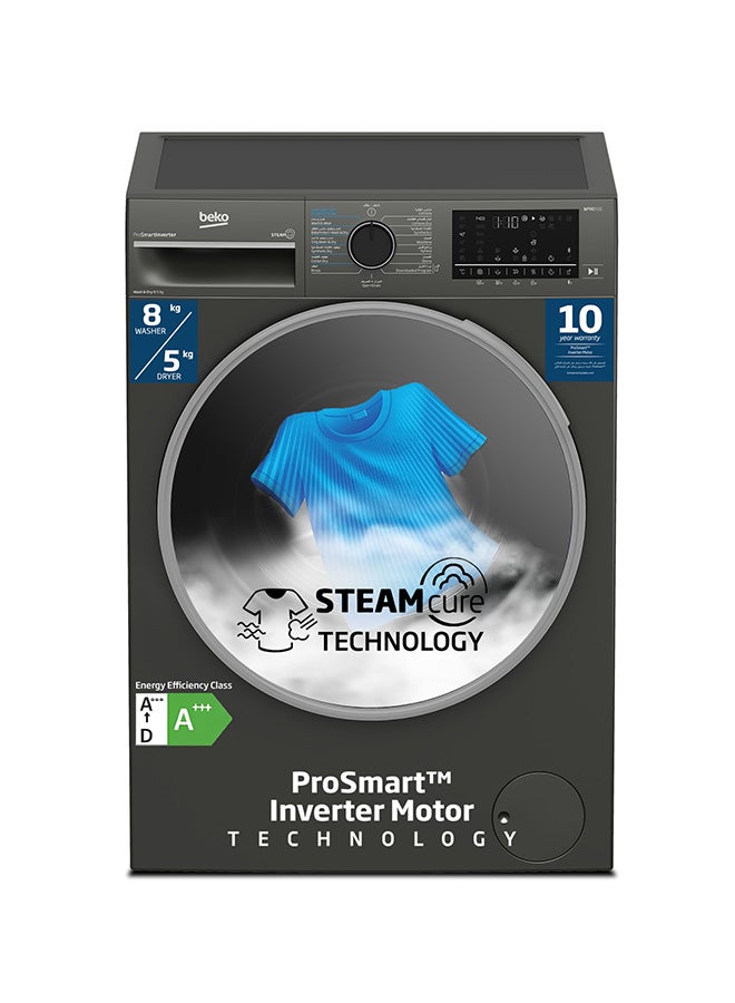 Beko 8/5 kg Washer/Dryer, 1400 RPM, 15 Programmes, Low Noise, Wash & Wear Programme, SteamCure Wash, Hygiene+ Wash & Dry, Quick wash 14/28 Minutes, 10 Years Warranty on ProSmart Inverter Motor WD8514M Manhattan Grey  - Image 1