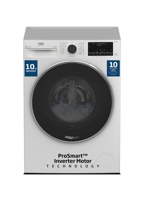 10 kg Front Load Washing Machine, 1400 RPM, 15 Programmes, Low Noise, Quick wash 14/28 Minutes, AquaTech Technology, AutoDose, SteamTherapy, StainExpert, Digital Display, DrumClean Function, HomeWhiz, 10 Years Warranty on ProSmart Inverter Motor 10 kg WTE1014XW White