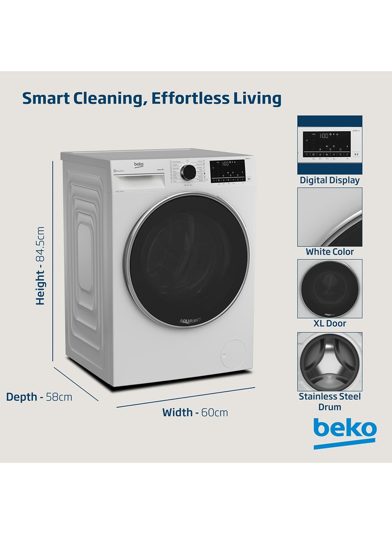 Beko - 10 kg Front Load Washing Machine, 1400 RPM, 15 Programmes, Low Noise, Quick wash 14/28 Minutes, AquaTech Technology, AutoDose, SteamTherapy, StainExpert, Digital Display, DrumClean Function, HomeWhiz, 10 Years Warranty on ProSmart Inverter Motor 10 kg WTE1014XW White - Image 1