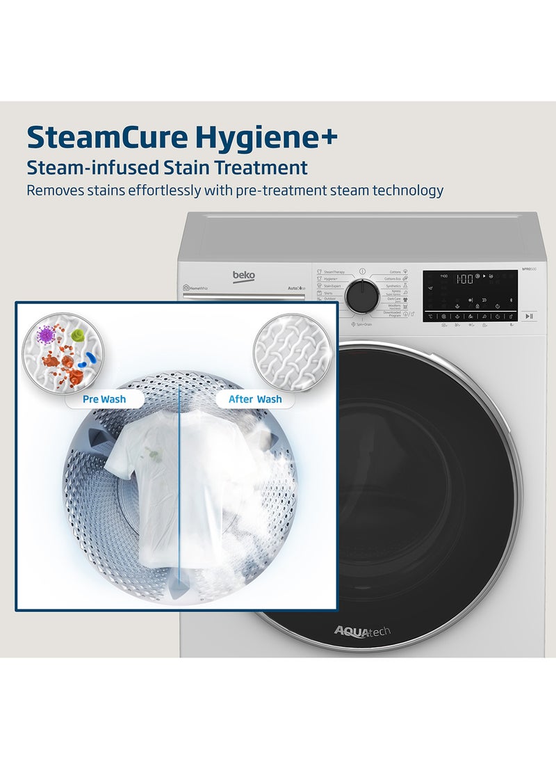 Beko - 10 kg Front Load Washing Machine, 1400 RPM, 15 Programmes, Low Noise, Quick wash 14/28 Minutes, AquaTech Technology, AutoDose, SteamTherapy, StainExpert, Digital Display, DrumClean Function, HomeWhiz, 10 Years Warranty on ProSmart Inverter Motor 10 kg WTE1014XW White - Image 1