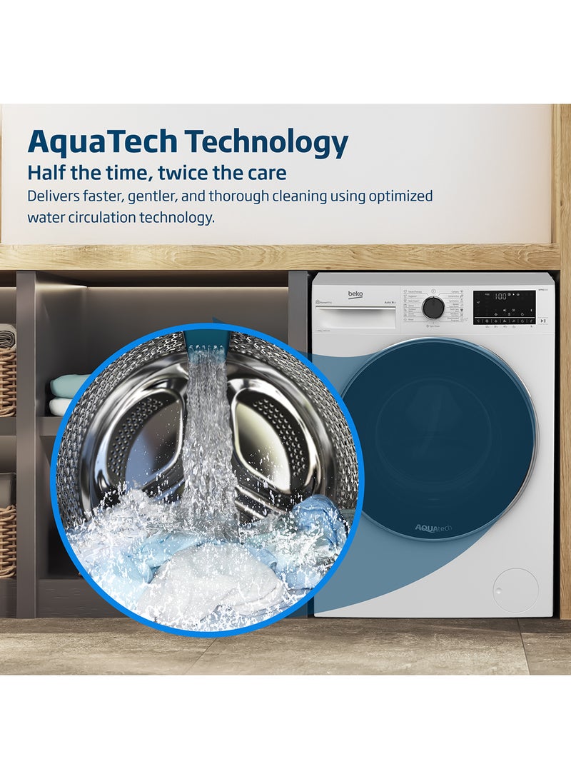 Beko - 10 kg Front Load Washing Machine, 1400 RPM, 15 Programmes, Low Noise, Quick wash 14/28 Minutes, AquaTech Technology, AutoDose, SteamTherapy, StainExpert, Digital Display, DrumClean Function, HomeWhiz, 10 Years Warranty on ProSmart Inverter Motor 10 kg WTE1014XW White - Image 1