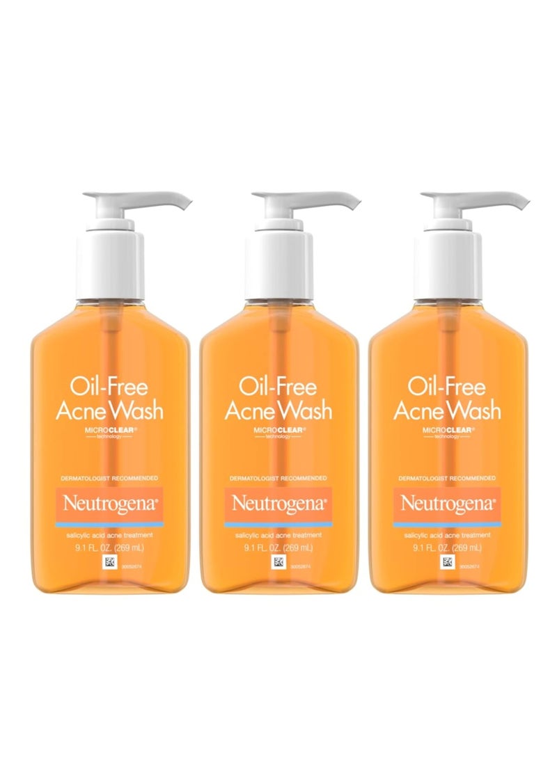 Neutrogena Oil-Free Acne Fighting Face Wash, Daily Cleanser with Salicylic Acid Acne Treatment, 9.1 fl. Oz, 3 PackFluid Ounce - Image 1