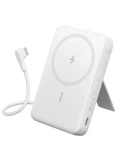 آنكر 10000 mAh Power Bank (10K, Magnetic Wireless, Built-In USB-C Cable) White  - Image 1