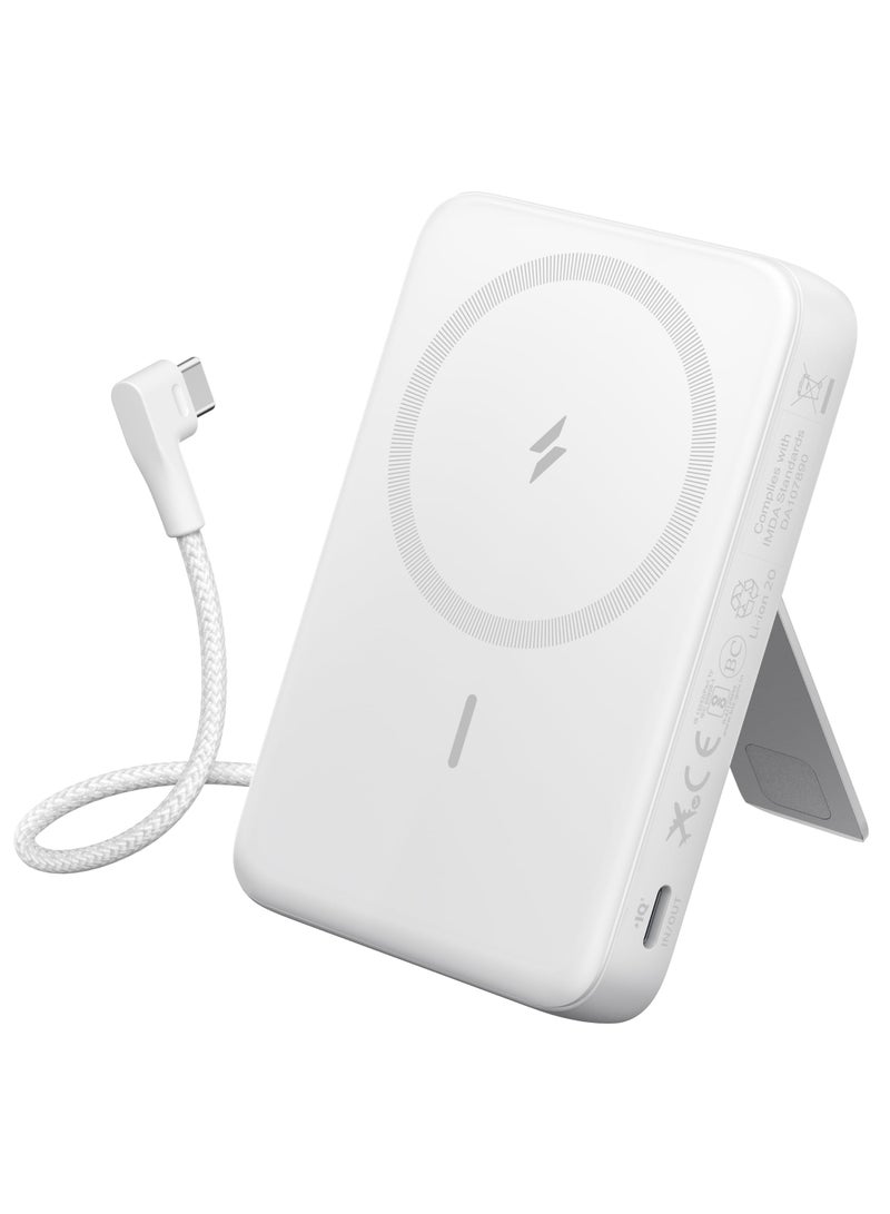 Anker - 10000 mAh Zolo Magnetic Power Bank, 10,000mAh Wireless Portable Charger with 30W Max Fast Charging, Battery Pack with Built-in USB-C Cable and Adjustable Stand, for iPhone16/15 Series, AirPods, and More White - Image 1
