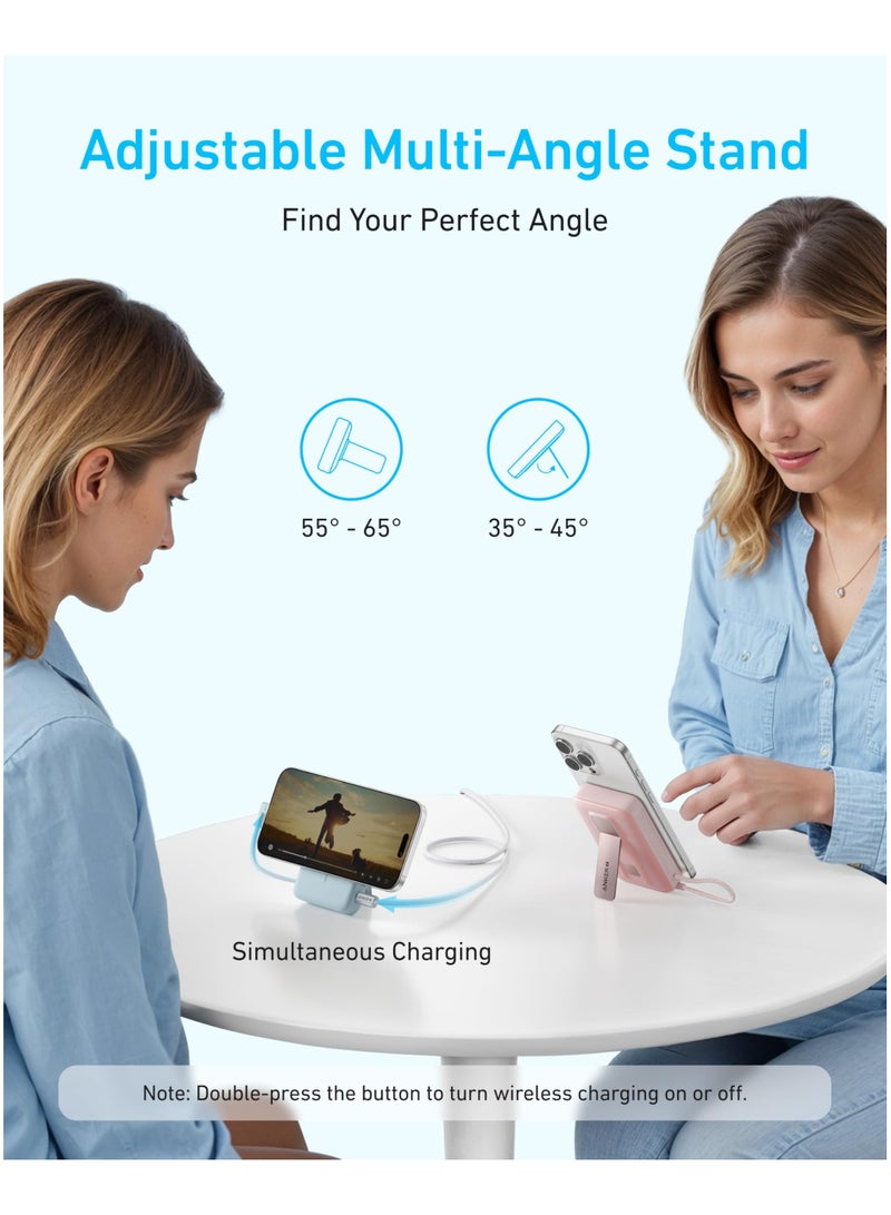 Anker - 10000 mAh Zolo Magnetic Power Bank, 10,000mAh Wireless Portable Charger with 30W Max Fast Charging, Battery Pack with Built-in USB-C Cable and Adjustable Stand, for iPhone16/15 Series, AirPods, and More White - Image 1