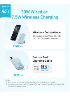 آنكر 10000 mAh Power Bank (10K, Magnetic Wireless, Built-In USB-C Cable) White  - Image 2