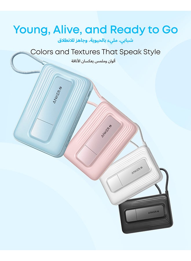 10000 mAh Zolo Magnetic Power Bank, 10,000mAh Wireless Portable Charger with 30W Max Fast Charging, Battery Pack with Built-in USB-C Cable and Adjustable Stand, for iPhone16/15 Series, AirPods, and More White