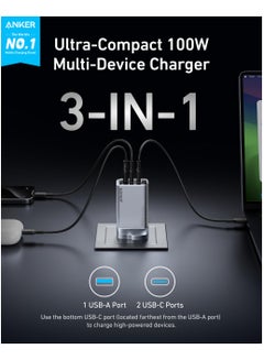 Anker Prime 100W USB C Charger, 3-Port Foldable and Compact GaN Charger, For MacBook Pro/Air, iPad Pro, iPhone 16/15/14 Series, Samsung S25/S24, Note20, Pixelbook, Apple Watch, and More Silver  - Image 2