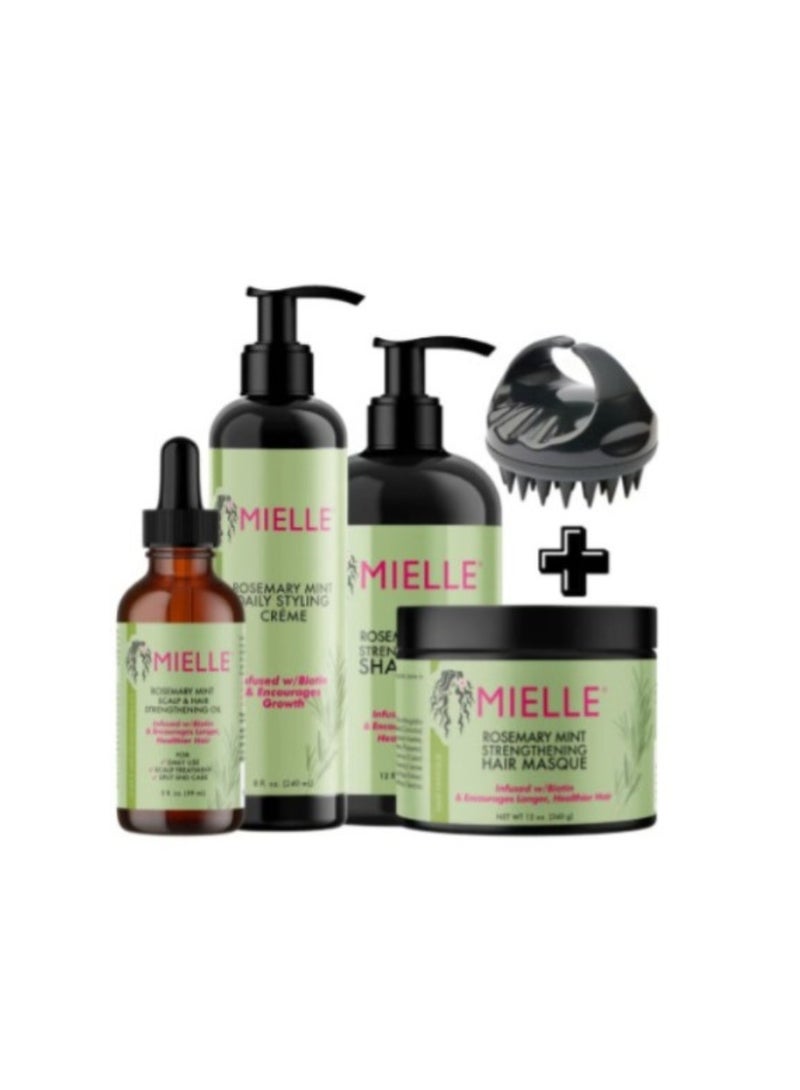 MIELLE Organics Rosemary Mint Strengthening Growth Collection Rosemary Hair Oil, Shampoo, Hair Mask, Styling Cream And Scrubber For Hair Growth - Promote Hair Growth, Provide Protection And Treatment 994MLml - Image 1