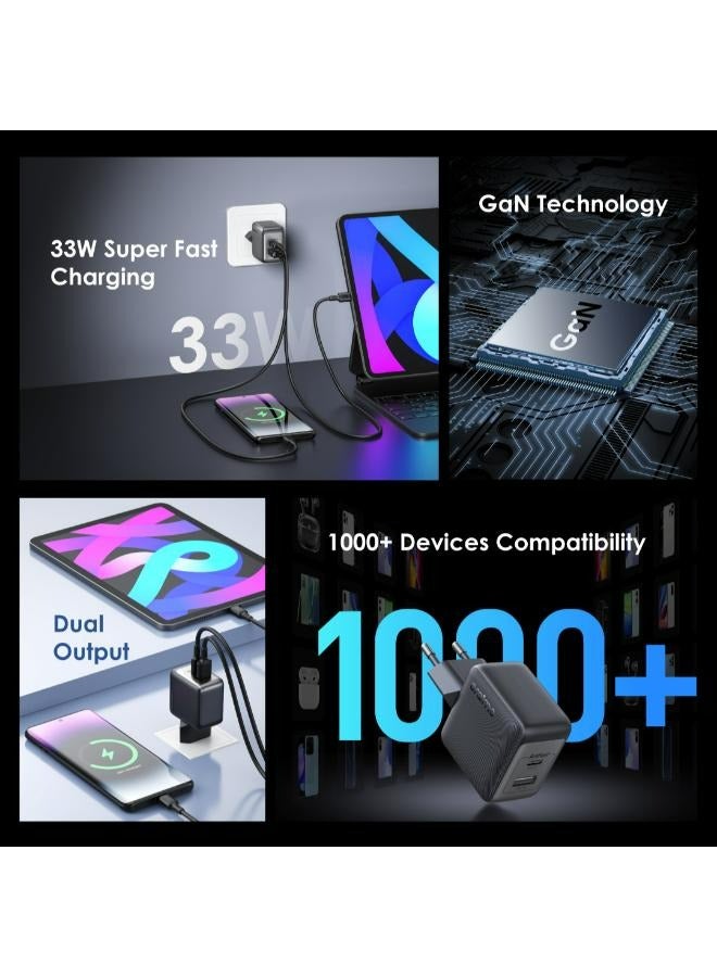 أورايمو - Oraimo PowerGan 33W fast Charger  Pro Dual Output OCW-7331E+C54 Compact Durable Design Fast Charging Free Cable 3A Type-C Black - Image 1