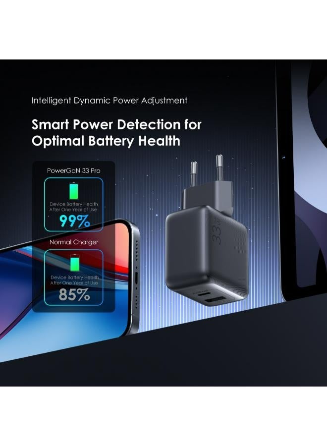 أورايمو - Oraimo PowerGan 33W fast Charger  Pro Dual Output OCW-7331E+C54 Compact Durable Design Fast Charging Free Cable 3A Type-C Black - Image 1