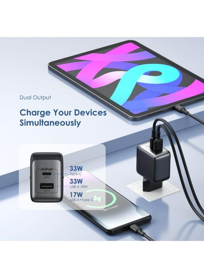 أورايمو - Oraimo PowerGan 33W fast Charger  Pro Dual Output OCW-7331E+C54 Compact Durable Design Fast Charging Free Cable 3A Type-C Black - Image 1