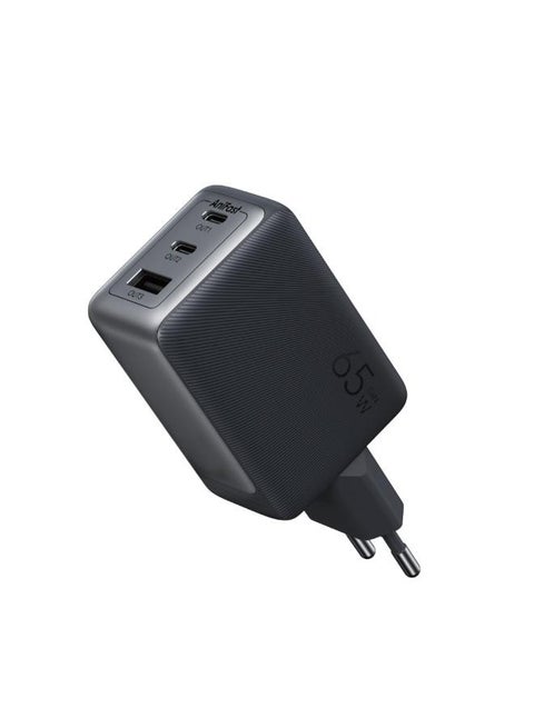 Oraimo PowerGan 65W Fast Charger Pro - Dual Output OCW-7652E+116CC, Laptop Fast Charging, Free Type-C Cable, Compatible with Samsung Galaxy S24/S23/S22 Series, iPhone 15/16 Series - 50.5 x 48.5 x 75.6cm Black