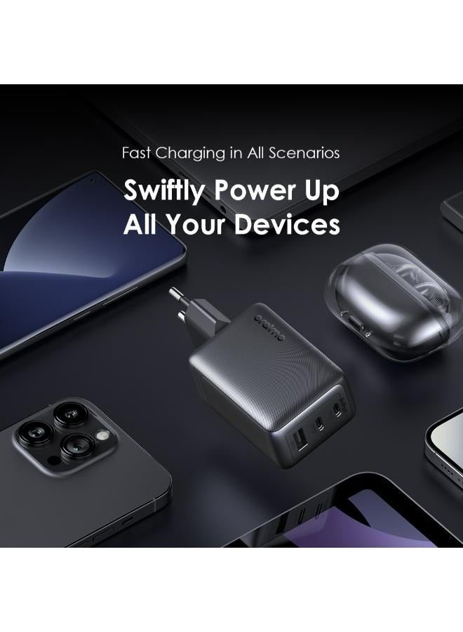 Oraimo - Oraimo PowerGan 65W Fast Charger Pro - Dual Output OCW-7652E+116CC, Laptop Fast Charging, Free Type-C Cable, Compatible with Samsung Galaxy S24/S23/S22 Series, iPhone 15/16 Series - 50.5 x 48.5 x 75.6cm Black - Image 1