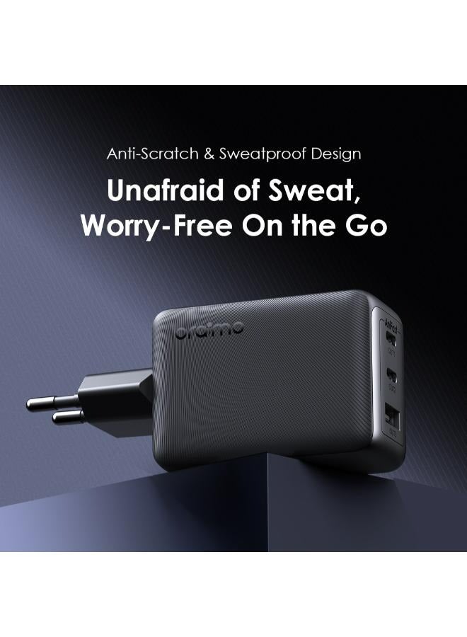 Oraimo - Oraimo PowerGan 65W Fast Charger Pro - Dual Output OCW-7652E+116CC, Laptop Fast Charging, Free Type-C Cable, Compatible with Samsung Galaxy S24/S23/S22 Series, iPhone 15/16 Series - 50.5 x 48.5 x 75.6cm Black - Image 1