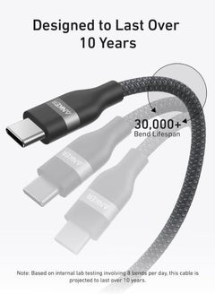 آنكر Nano USB C Cable, 240W  6ft Flexible Braided Cord, Fast Charging Type C Charger for iPhone 15/15 Pro/15 Plus/15 Pro Max, MacBook Pro, iPad Pro, Galaxy S23, and More Black Black  - Image 5