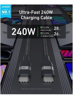 آنكر Nano USB C Cable, 240W  6ft Flexible Braided Cord, Fast Charging Type C Charger for iPhone 15/15 Pro/15 Plus/15 Pro Max, MacBook Pro, iPad Pro, Galaxy S23, and More Black Black  - Image 3