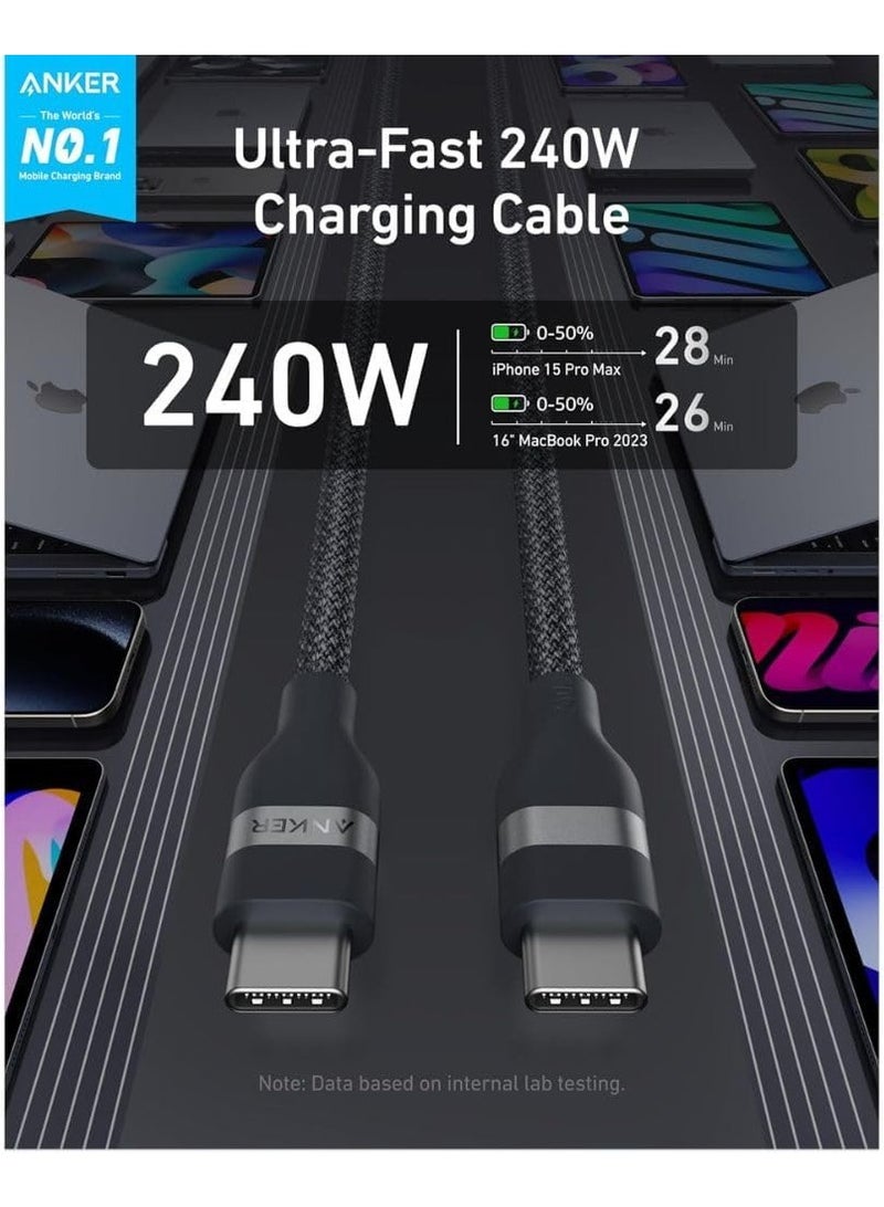 Anker Nano USB C Cable, 240W  6ft Flexible Braided Cord, Fast Charging Type C Charger for iPhone 15/15 Pro/15 Plus/15 Pro Max, MacBook Pro, iPad Pro, Galaxy S23, and More Black Black - Image 3