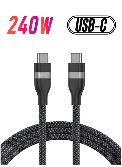 Nano USB C Cable, 240W  6ft Flexible Braided Cord, Fast Charging Type C Charger for iPhone 15/15 Pro/15 Plus/15 Pro Max, MacBook Pro, iPad Pro, Galaxy S23, and More Black Black
