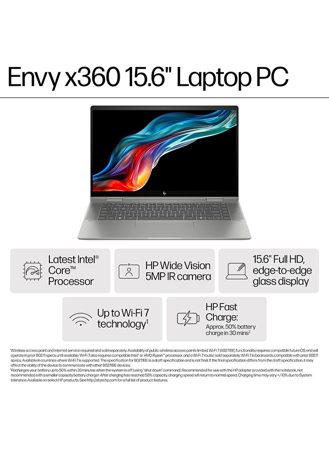 إتش بي - Renewed - Envy X360 2 in 1 Laptop With 15.6-Inch FHD Touch Screen Display,Intel Core i7/10-Core/13th Gen/16GB RAM/512GB SSD/Intel Iris Xe Graphics/Windows 11 English/Arabic Silver - Image 1