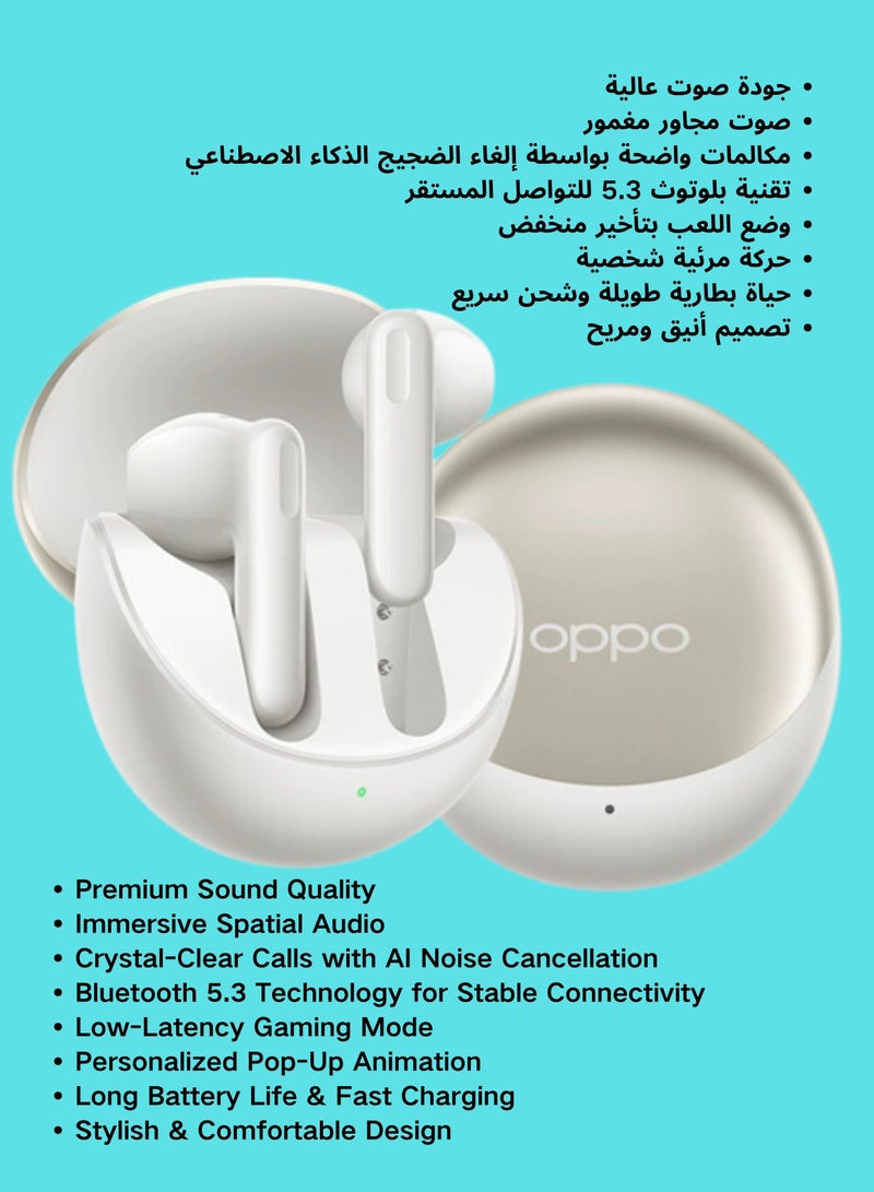 أوبو Enco R2 Earphones, featuring Hi-Fi Sound, Extended 25-Hour Playtime, and IP54 Water & Sweat Resistance Gold  - Image 3
