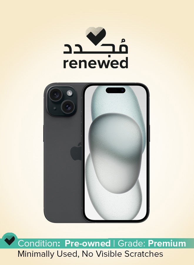 ابل  مجدد - آيفون 15 شريحة مزدوجة فعلية بدون فيس تايم أسود 6 جيجابايت رام 128 جيجابايت 5G - Image 1