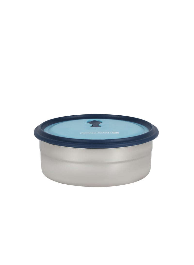Royalford 1000 ml Stainless Steel Lunch Box- RF12627/ Round Tiffin with Polymer Lid, with Steam Release Vent/ Food-Grade, BPA-Free, Airtight and Leakproof Containers for Kids and Adults, to Keep Foods Fresh/ Compact and Portable Design Multicolor Multicolor  - Image 1