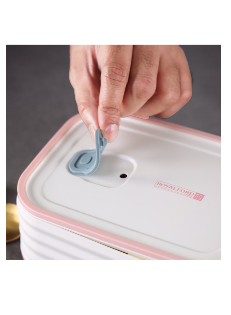 Royalford - Royalford 950 ml Lunch Box- RF12625/ Plastic Rectangular Tiffin with Lid with Steam Vent, Leakproof Spacer/ Suitable for Schools and Offices/ Sturdy Locks and Spill-Proof/ BPA-Free and Odor-Free PP Construction Multicolour - Image 1