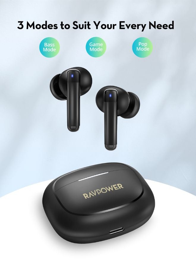 RAVPOWER - True Wireless Bluetooth Earbuds, 24H Playtime, ENC Clear Calls Black - Image 1